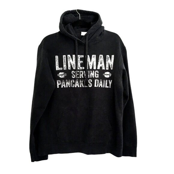 PORT COMPANY-MENS BLACK FRONT GRAPHIC KANGAROO POCKET PULLOVER HOODIE SIZE LARGE - Picture 1 of 6